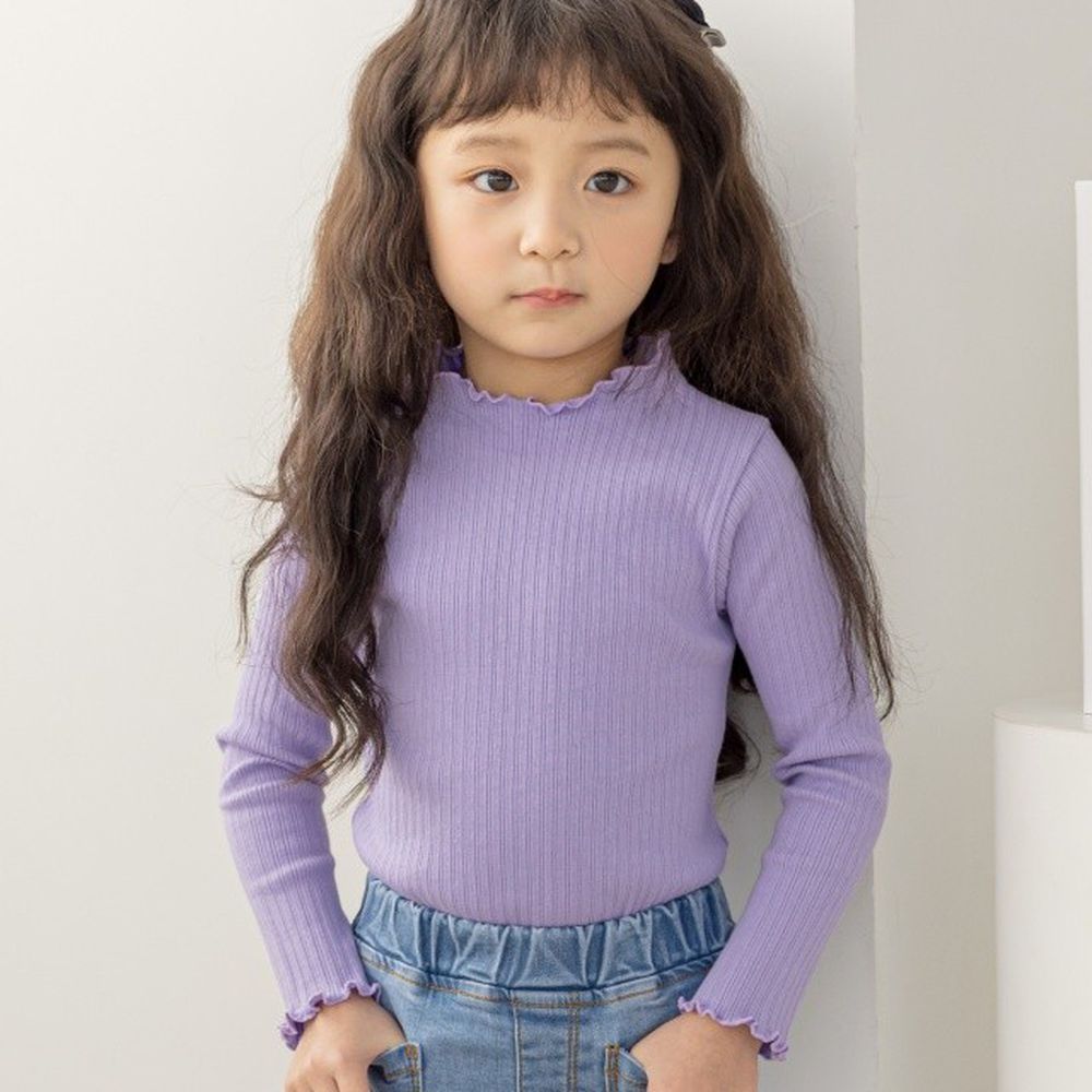 韓國 Orange Mom - 卷卷邊針織羅紋上衣-紫