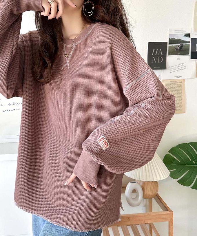 日本 Classical Elf - Java 華夫格車線薄長袖上衣-黑