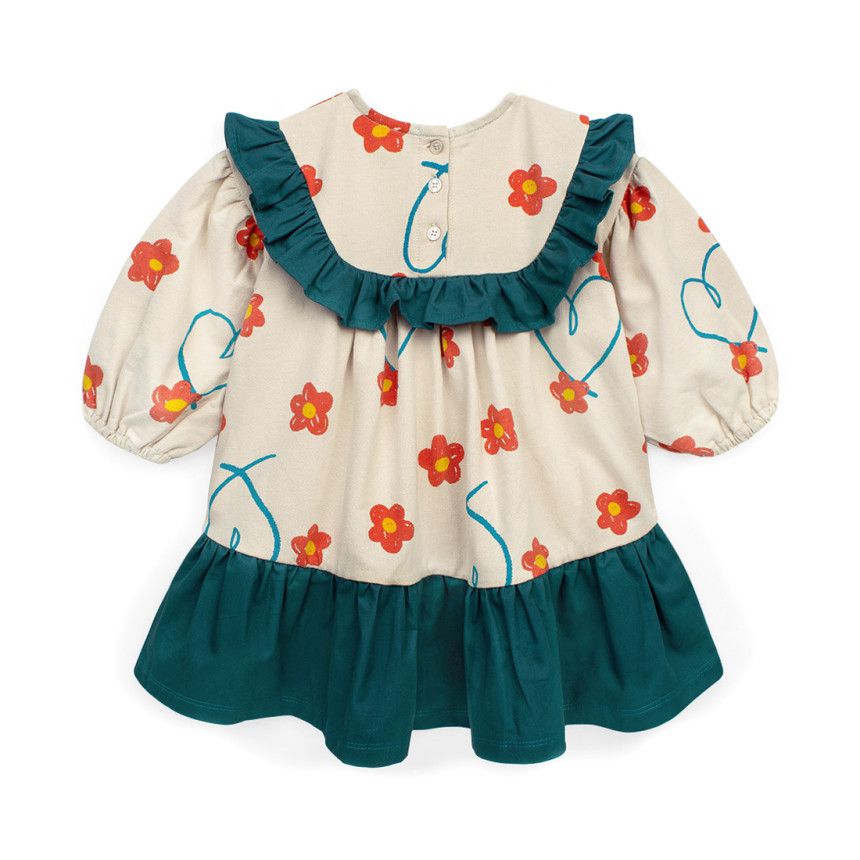 韓國Pimpollo - 微笑花朵荷葉邊洋裝-橘