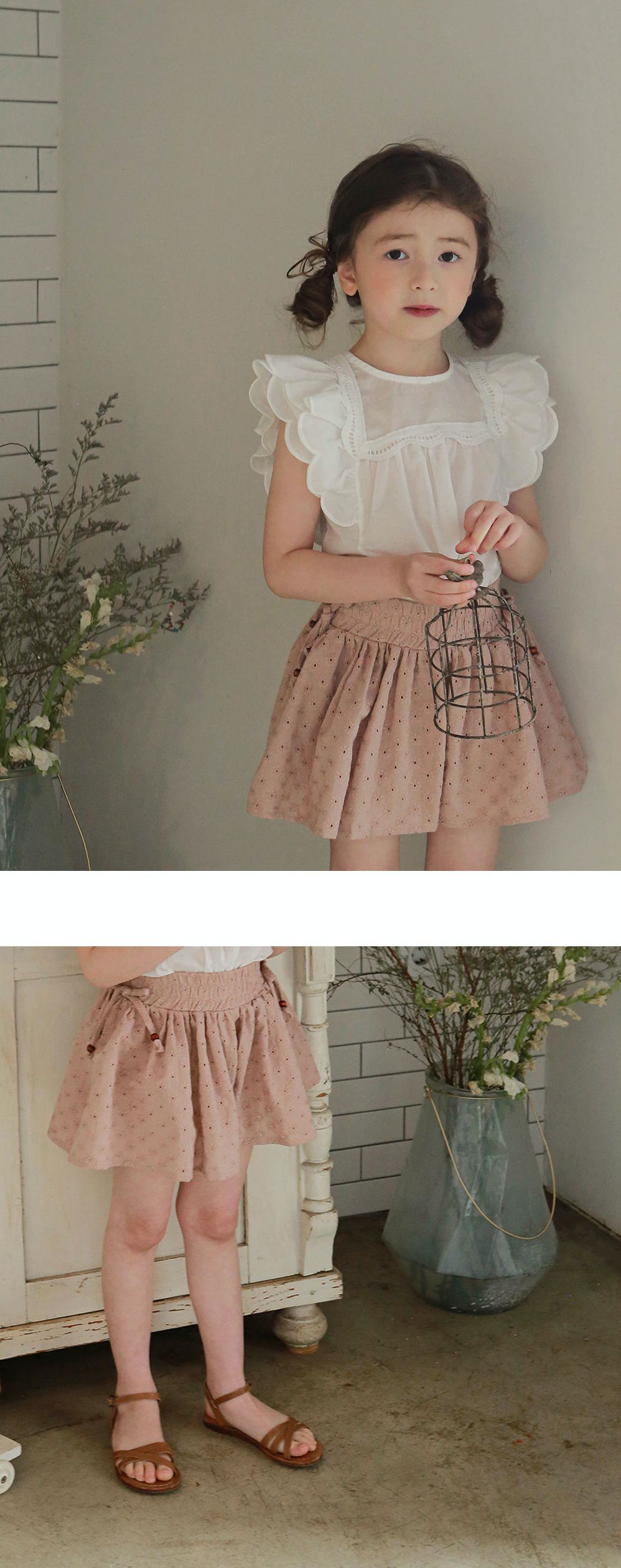 韓國 PuellaFLO - 刺繡後空花朵寬褲裙-藕粉