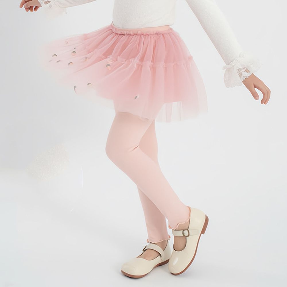 紗裙內搭褲-花朵刺繡-粉色