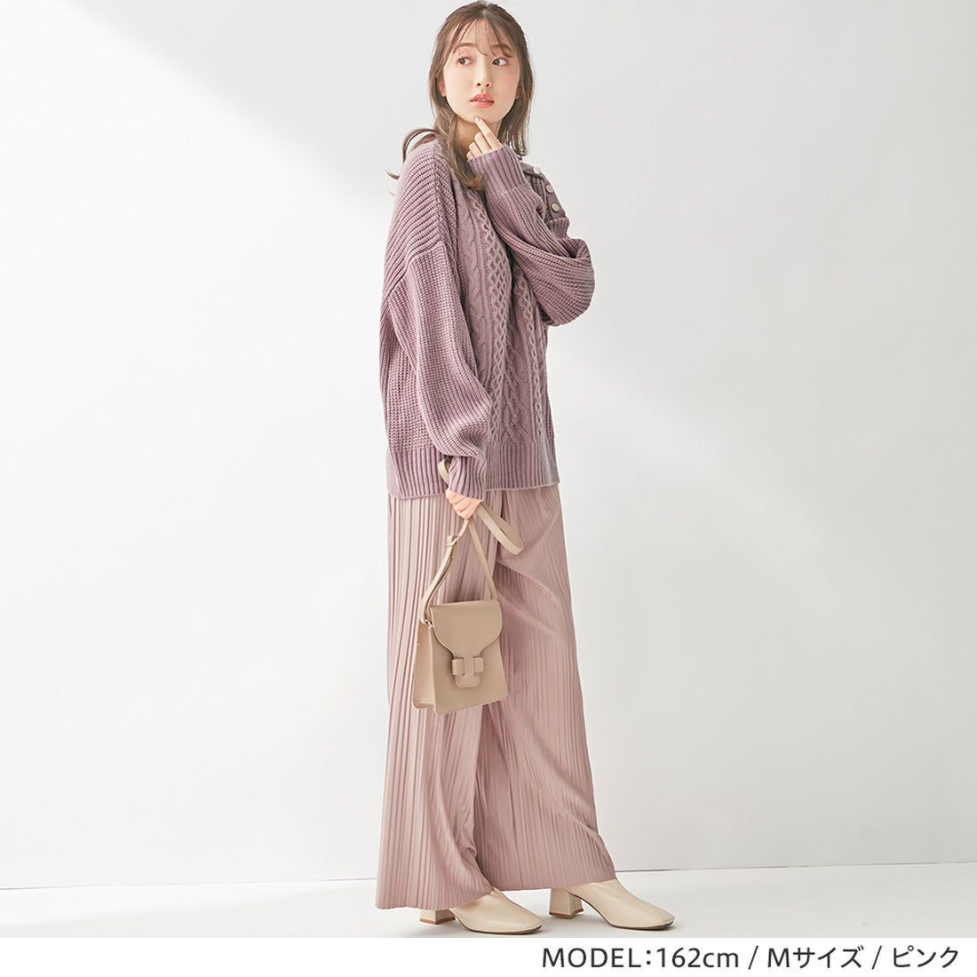 日本 BELLUNA - 金釦裝飾麻花編織毛衣-深藍