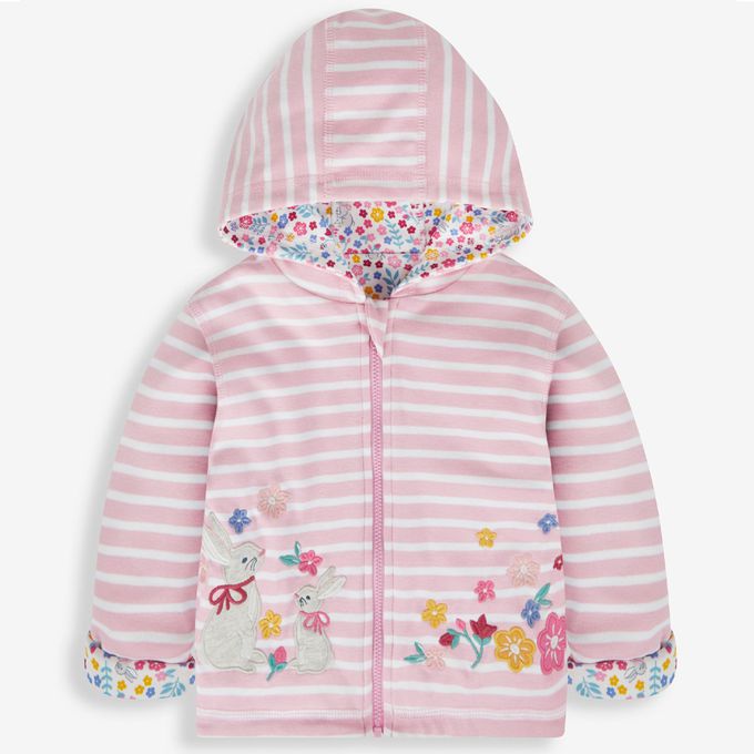 英國 JoJo Maman BeBe - 幼/兒童雙面穿100%純棉保暖連帽外套-櫻花兔