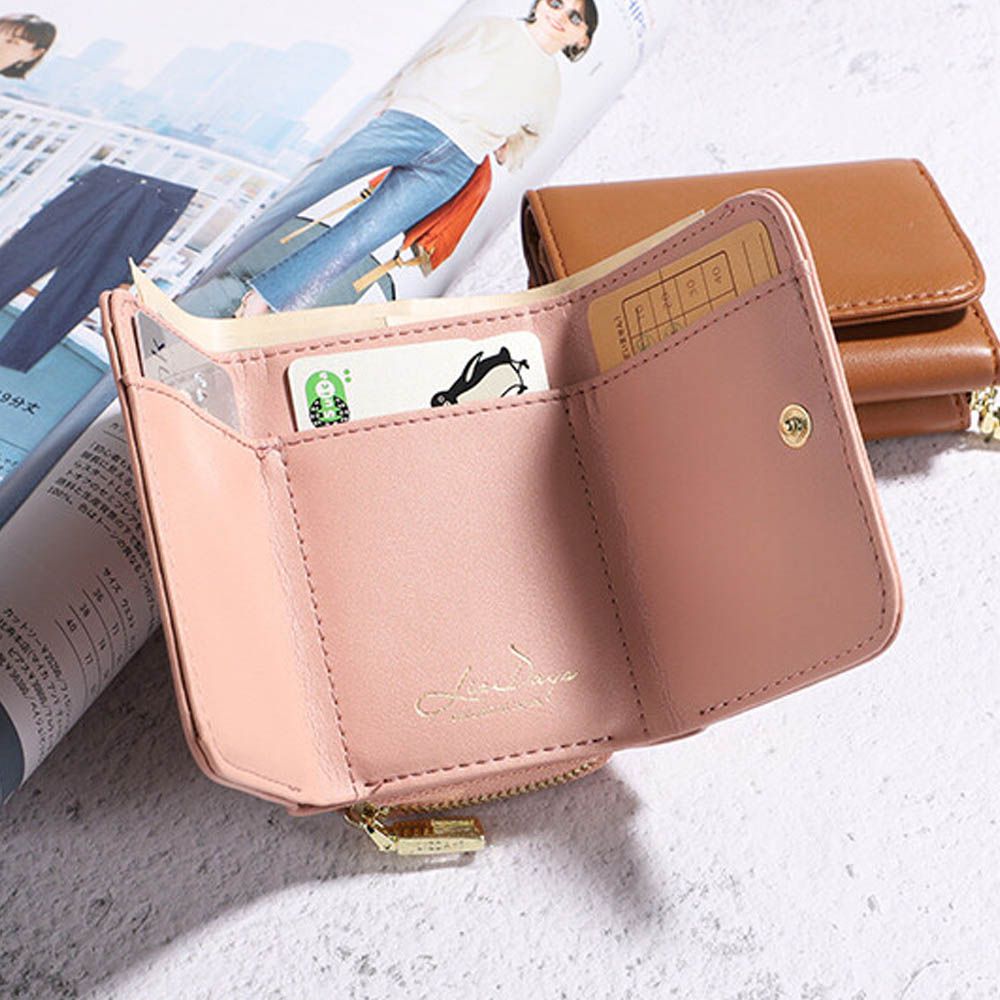 巴黎鐵塔三折輕巧迷你短夾-粉紅