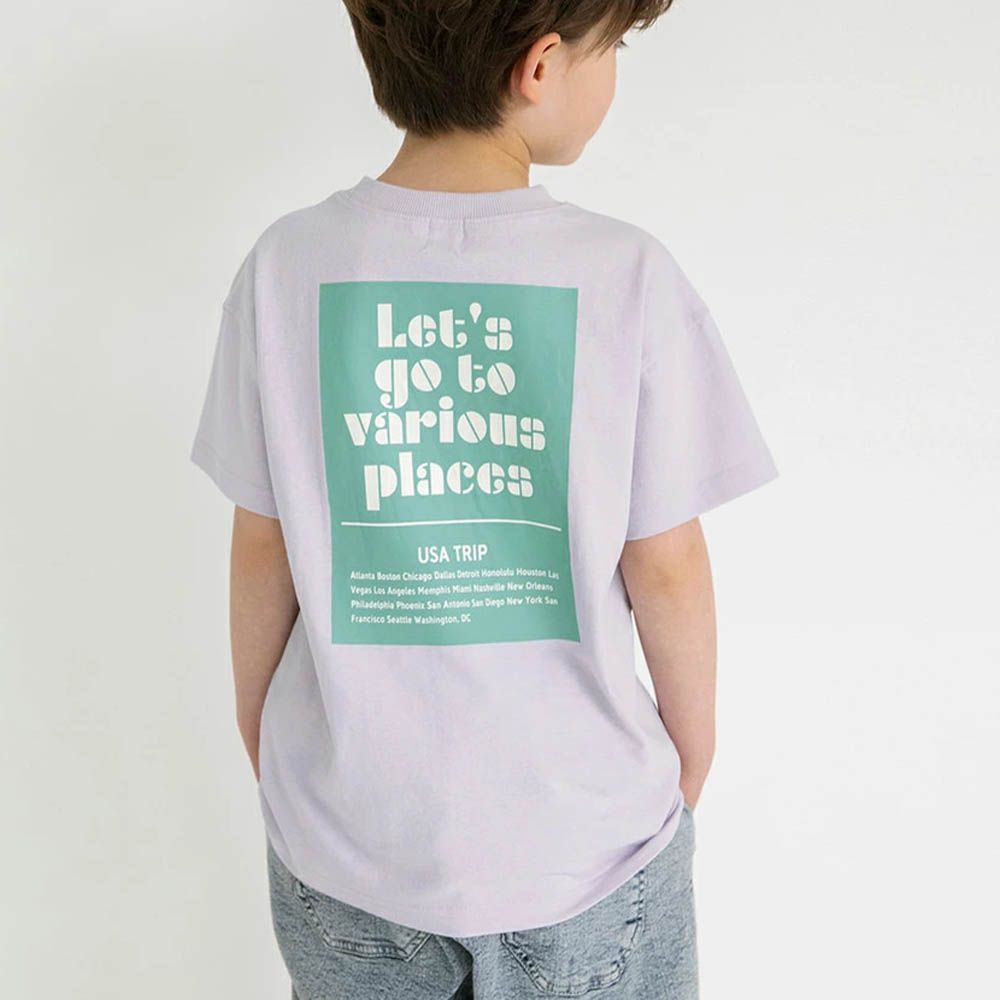 清爽標語短袖上衣-方形logo-淺紫