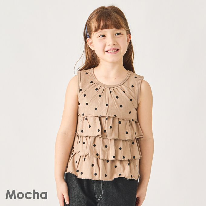 日本 evercloset - 100%棉 蛋糕層次無袖背心-點點-白