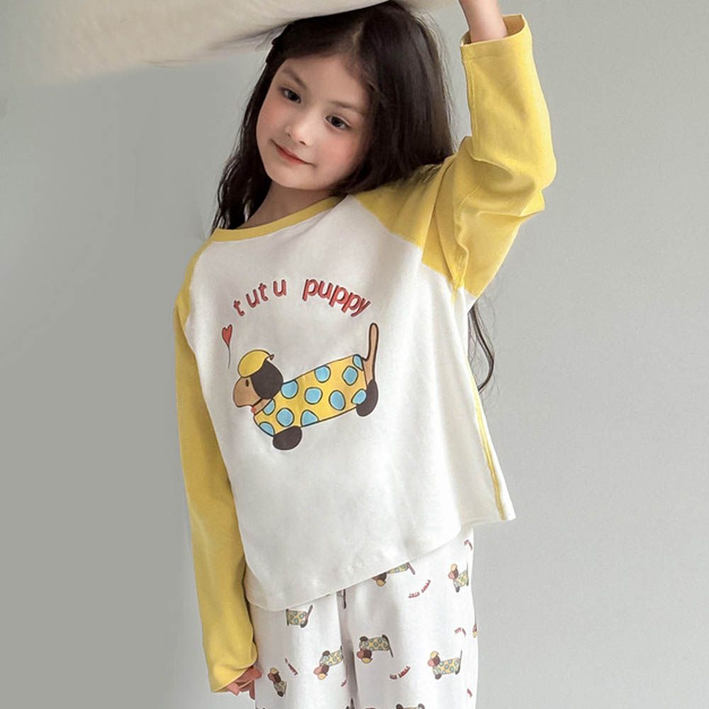 純棉柔軟長袖家居服套裝-卡通印花-黃色