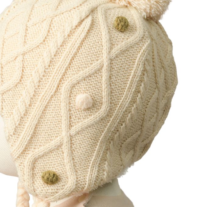 akachan honpo - 冬季針織帽-刺繡-淺卡其色