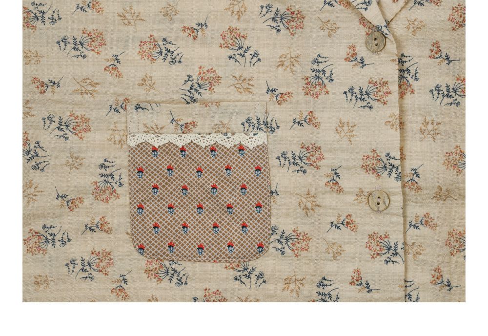 韓國 ULLALA - 圓點碎花長袖睡衣-(兩件式)-杏 (FREE)