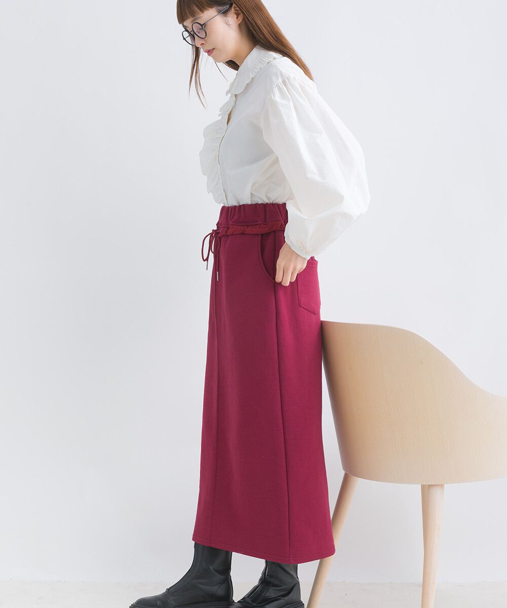 日本女裝代購 - 俐落腰綁帶彈性開叉長裙-軍綠