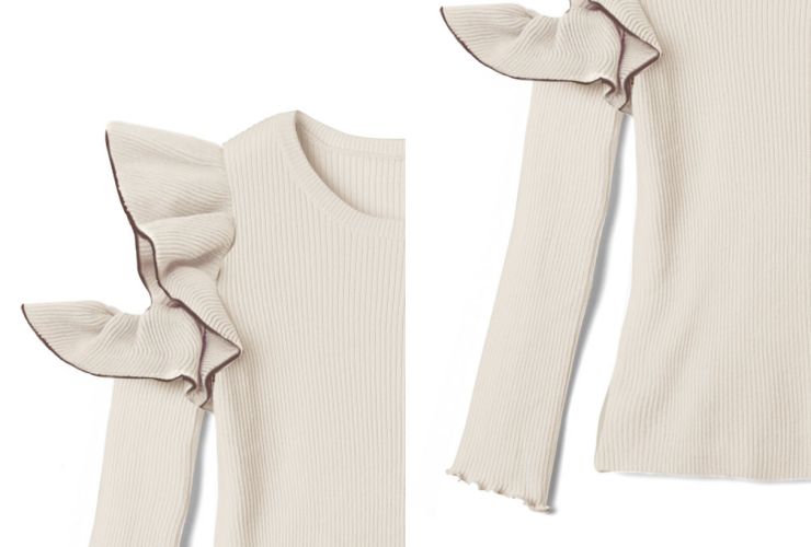 日本 GRL - 雙層荷葉挖肩羅紋長袖上衣-杏