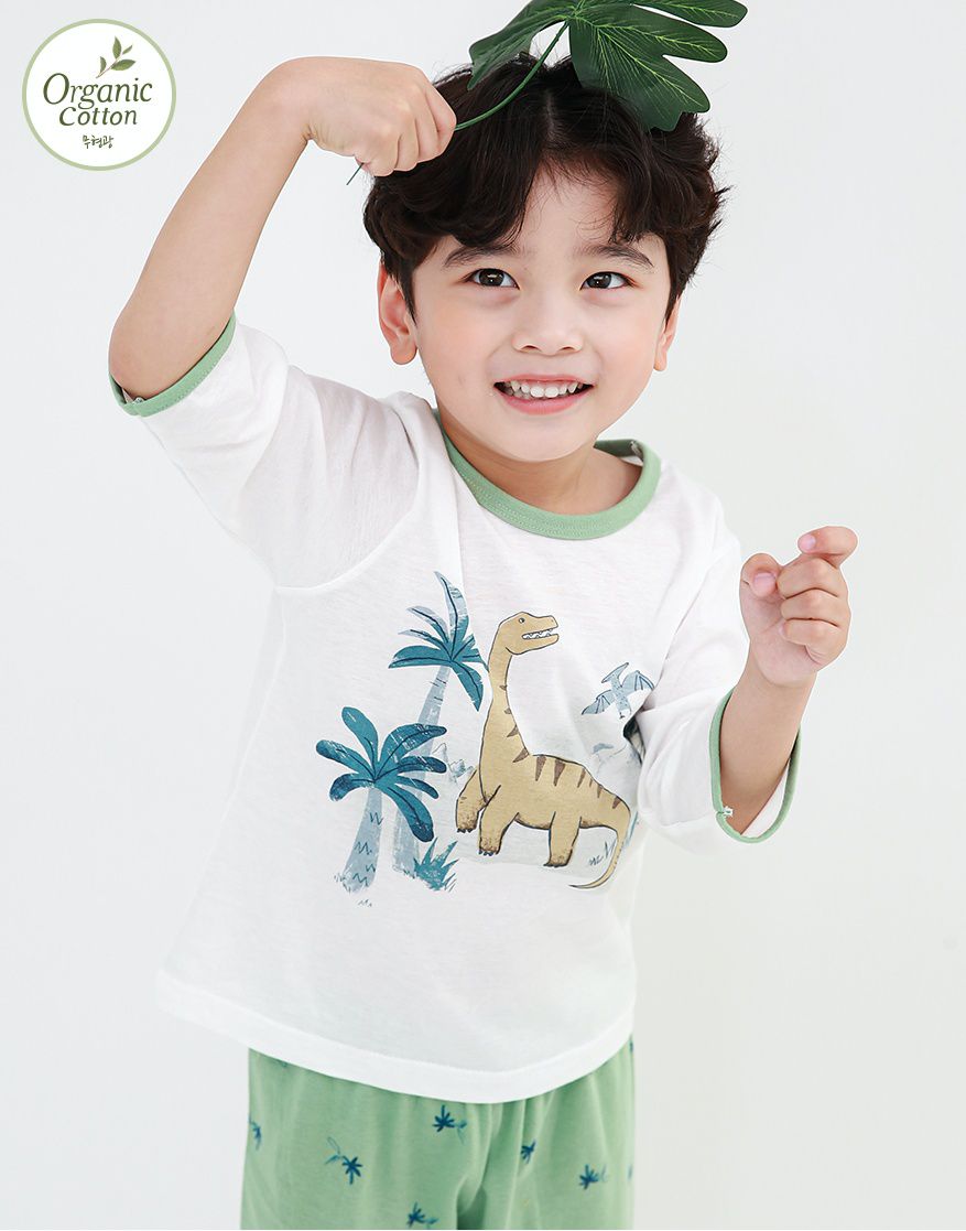 韓國 Ppippilong - 有機棉透氣7分袖家居服-椰林長頸龍