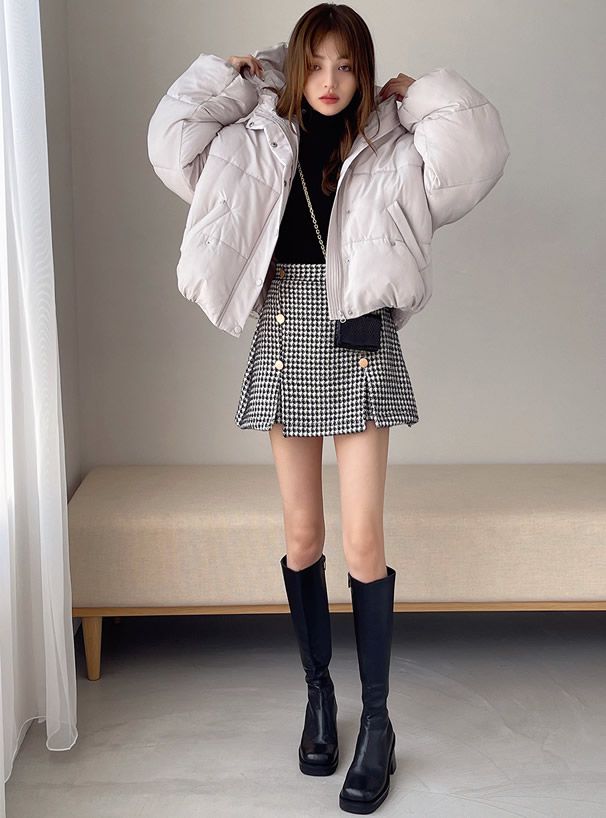 日本 GRL - 保暖科技羽絨連帽外套-淺灰杏 (F)