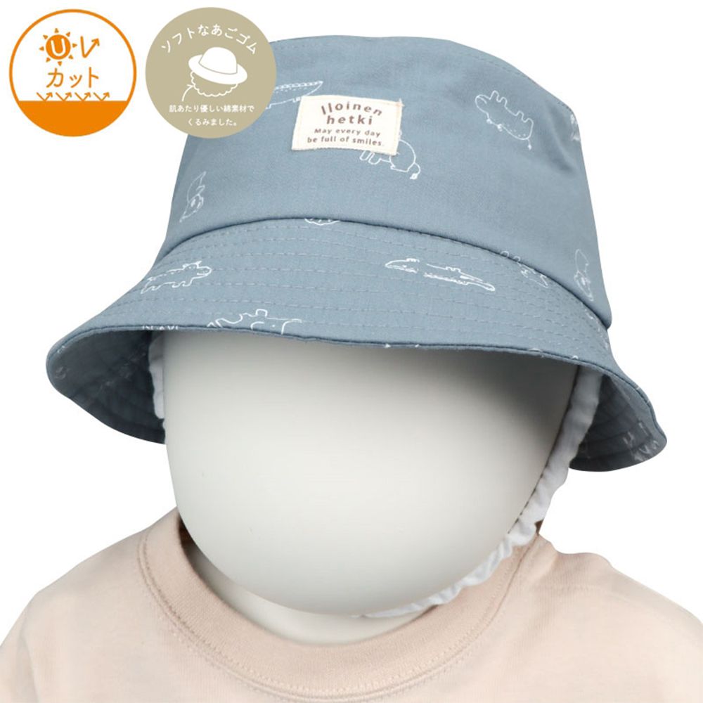 漁夫帽-動物印花 附防曬遮陽布-藍色