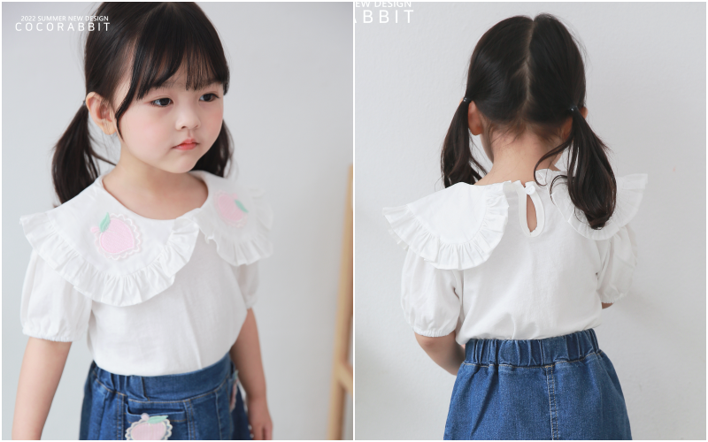 韓國 Coco rabbit - 刺繡水蜜桃荷葉大領子上衣