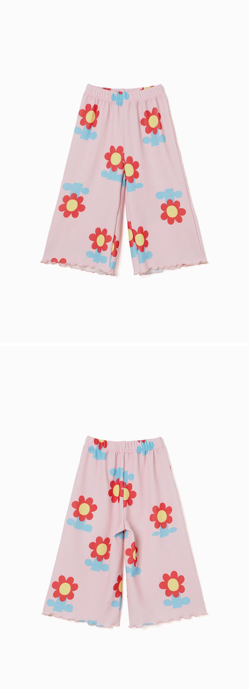 韓國 OZKIZ - 鬆緊腰可愛紅花長寬褲-粉
