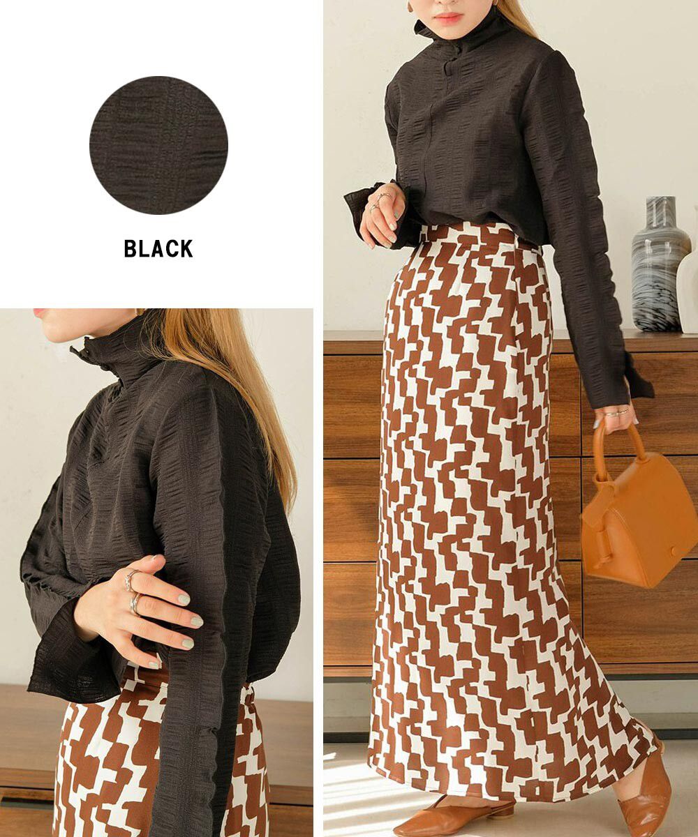 日本 Bab - 質感皺縮木耳領長袖上衣-酪梨綠