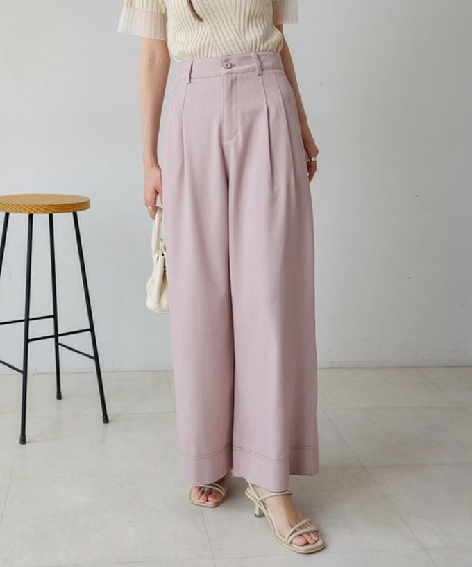 日本 Bab - 簡潔縫線俐落寬版長褲-黑