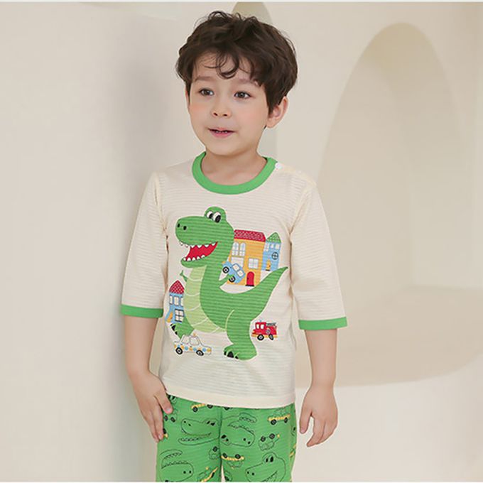 正韓 Puco - 超優質嬰幼兒/兒童七分袖100% 有機純棉家居服/睡衣-暴龍來襲