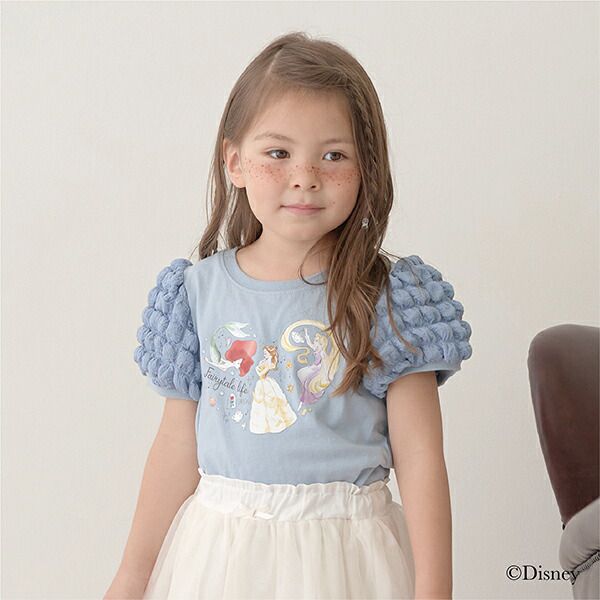 日本 Lycee mine - 迪士尼聯名 澎澎袖印花短袖上衣-人氣公主們-優雅藍