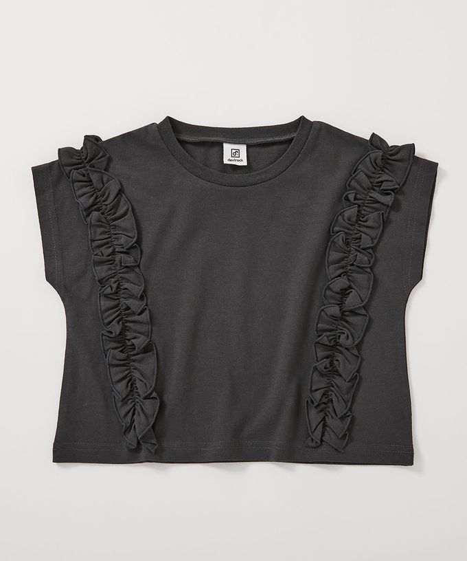 日本 devirock - 可愛女孩短袖上衣-側邊荷葉-白