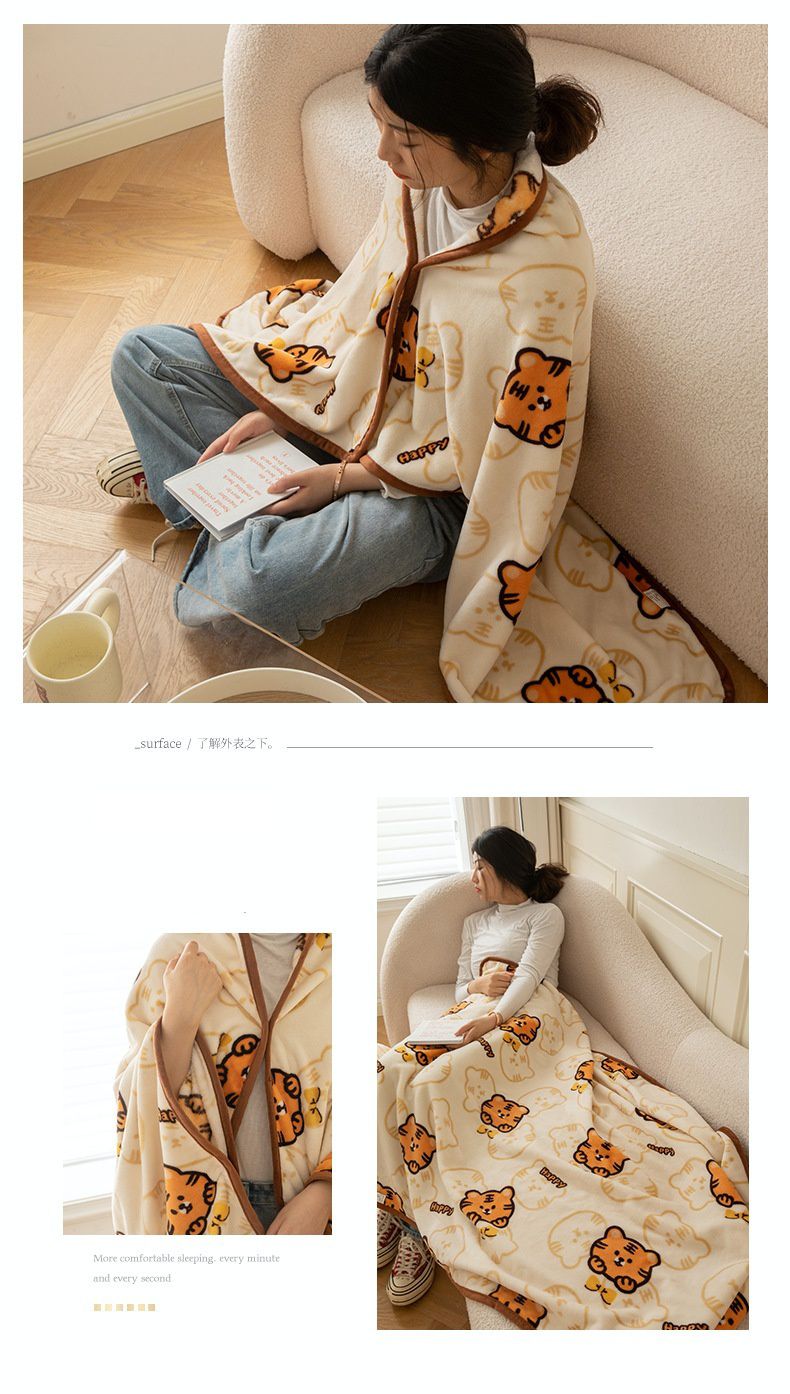 珊瑚絨質感披肩懶人毯｜披、蓋兩用，還能變化穿法親膚保暖❤