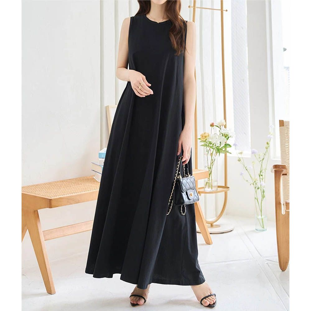 抗透汗 優雅A字無袖洋裝(附bra)-黑