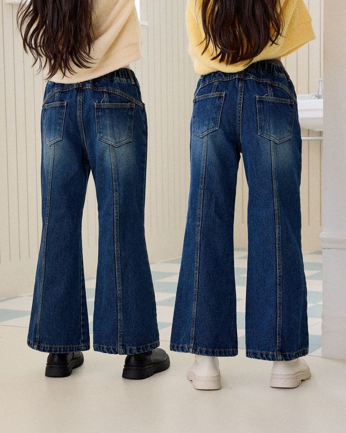 韓國 sm2 - 鬆緊腰後壓摺牛仔喇叭褲