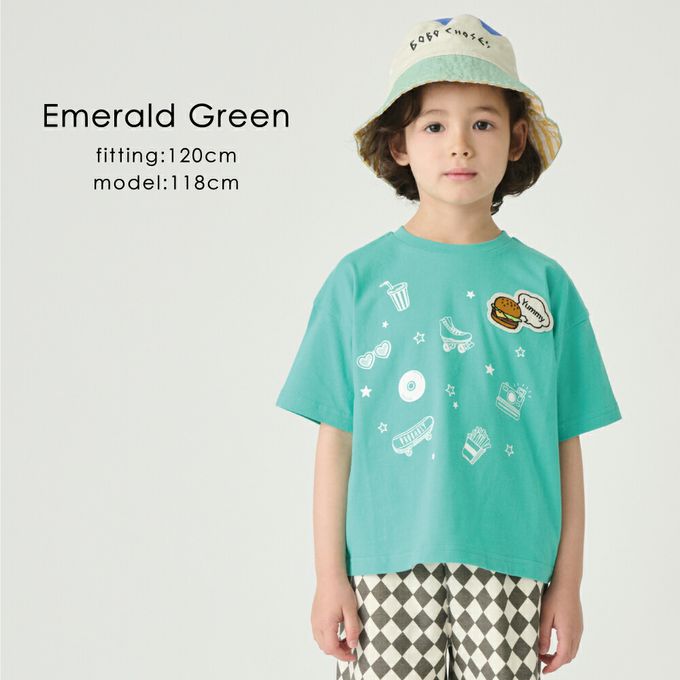 日本 evercloset - 100%棉 漢堡貼布短袖上衣-白