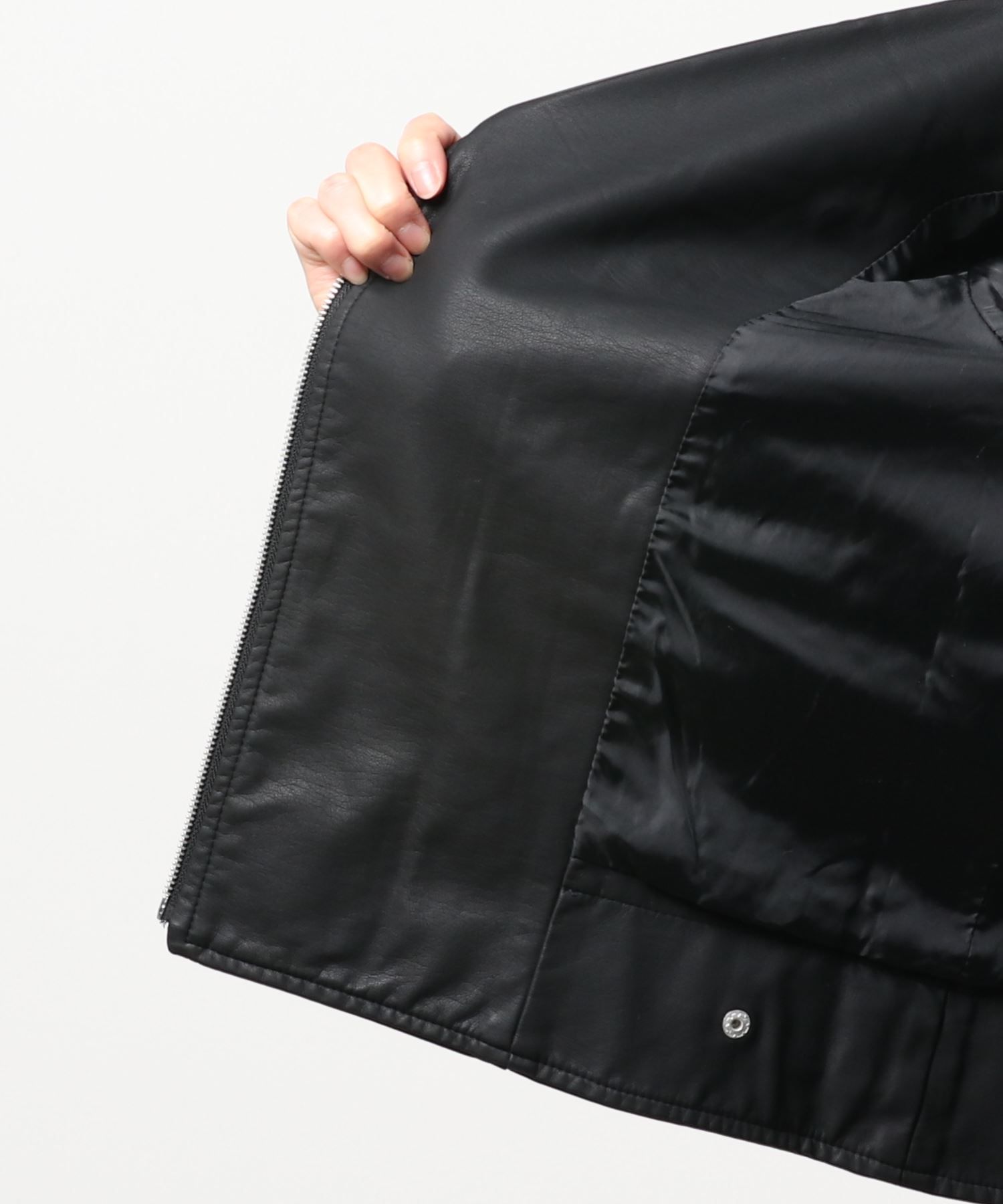 日本 Riche Glamour - 帥氣仿皮皮衣-大三角領-杏 (L)