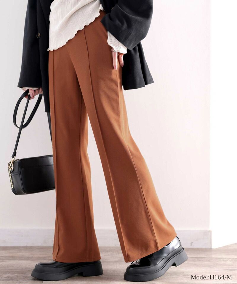 日本 Classical Elf - 絕對美腿打褶時尚微喇叭長褲-深可可