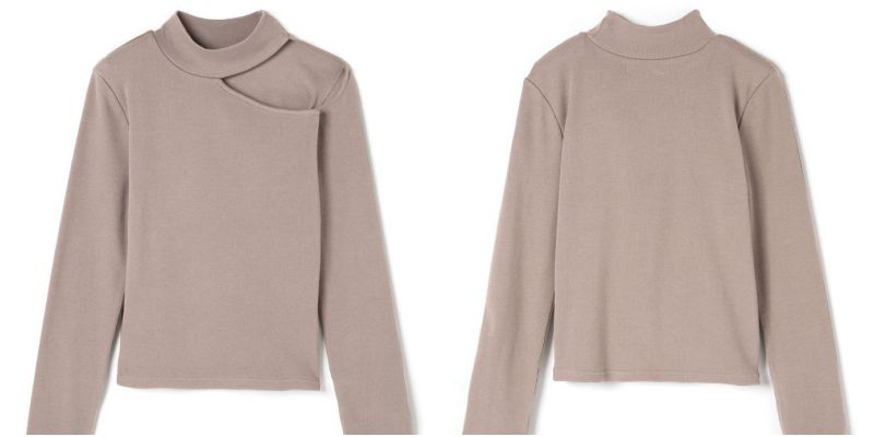 日本 GRL - 小性感挖肩修身長袖針織上衣-淺灰杏