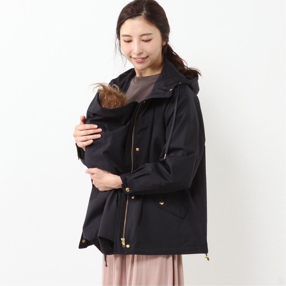 日本千趣會 - 防潑水母嬰兩用 X 背巾保暖罩設計防風外套-深藍