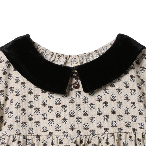 日本西松屋 - 文藝少女歐風長袖洋裝-小碎花-米杏