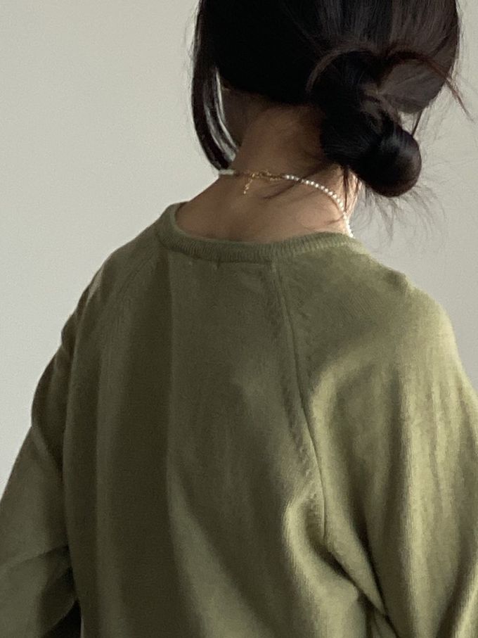 韓國女裝連線 - 喀什米爾混織針織上衣(不刺膚)-綠 (FREE)