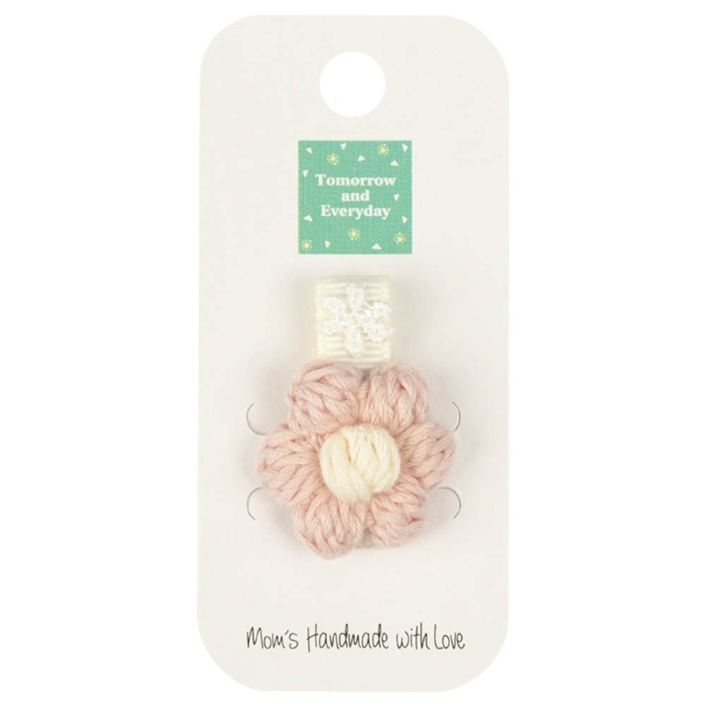 編織造型髮夾-小花-粉紅色