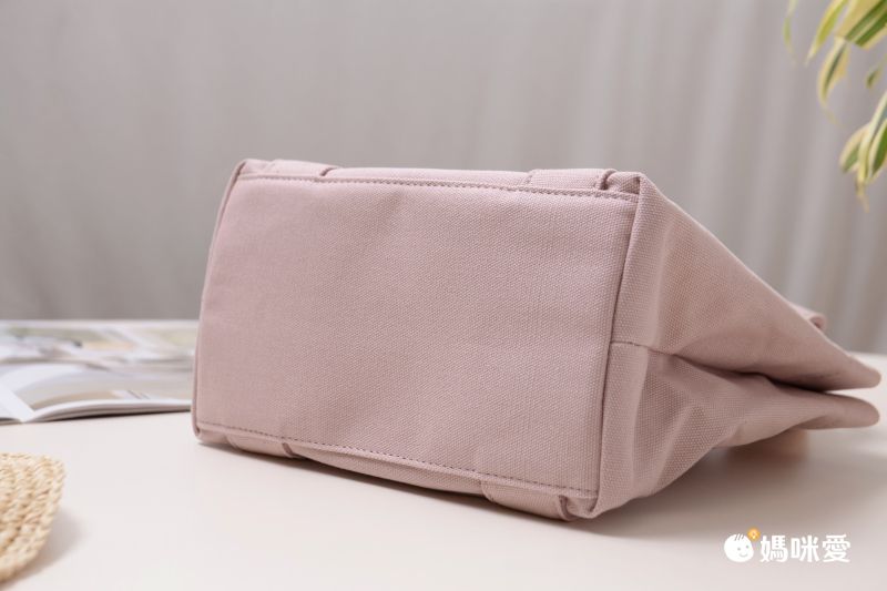 日本 LIZDAYS - [樂天No.1] 大容量分隔帆布托特包-撞色-米杏x粉 (30x19x12.3cm)