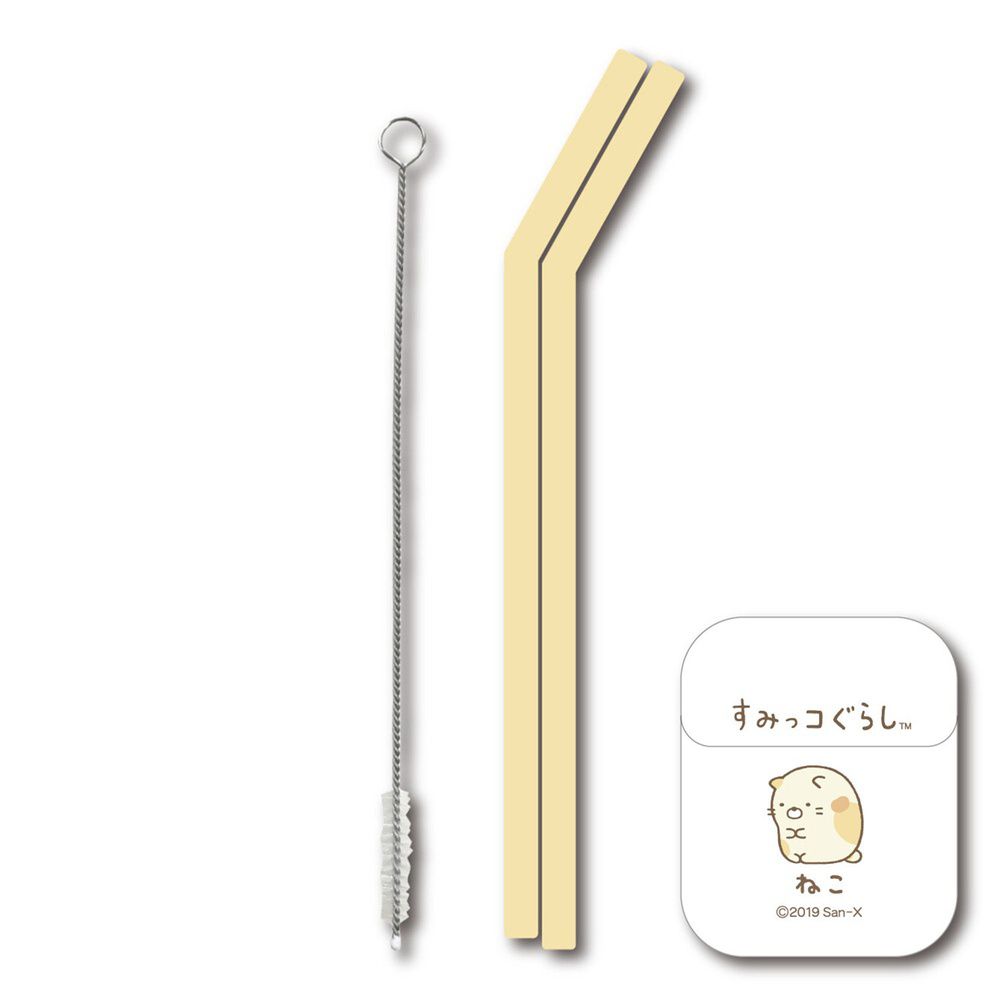 日本 Hashy - 便攜型矽膠吸管兩入組(附收納盒+清洗刷)-大耳狗-白 (直徑7mm*18.5cm)