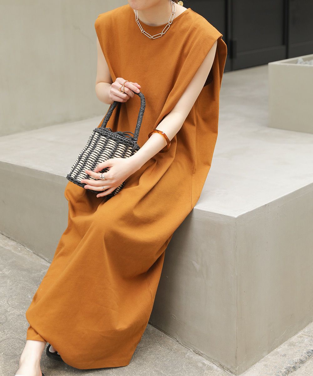 日本 Bou Jeloud - 純棉俐落剪裁涼感無袖洋裝-磚橘