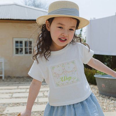 韓國 Puellaflo - 兔兔花園布印短袖上衣-白