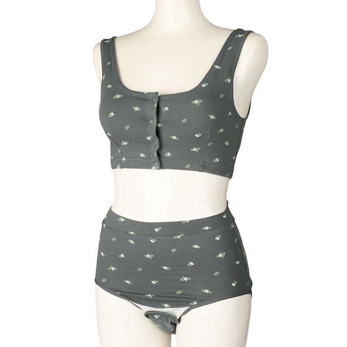 akachan honpo - 產後護理內褲腹部舒適款-小花-深灰色