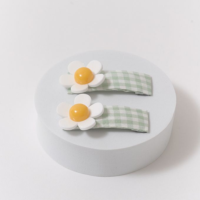 日本 Lycee mine - 小雛菊清爽格紋髮夾(同色2入組)-薄荷 (F)