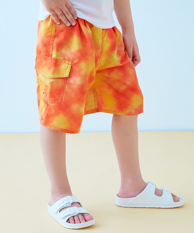 日本 devirock - 90%抗UV 鬆緊印花沙灘褲/泳褲(含內褲)-迷彩-軍綠