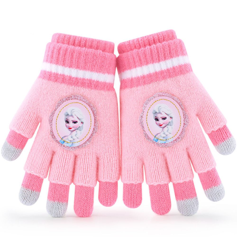 編媽推薦 - 迪士尼卡通五指保暖手套-艾莎-粉紅色 (建議5-12歲)