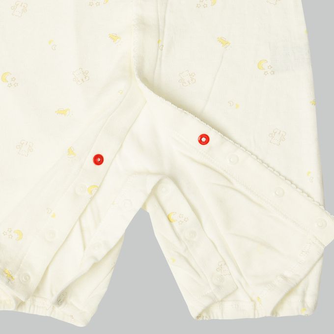 akachan honpo - 長袖蓬鬆有機棉連身衣-淺卡其色 (50～70cm)