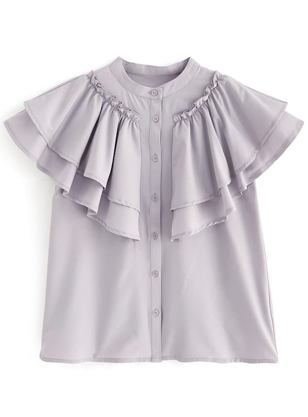 日本 GRL - 夢幻荷葉領層次短袖襯衫-深藍 (F)