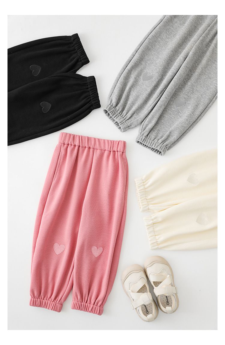 腰鬆緊百搭休閒束口長褲-愛心-粉色