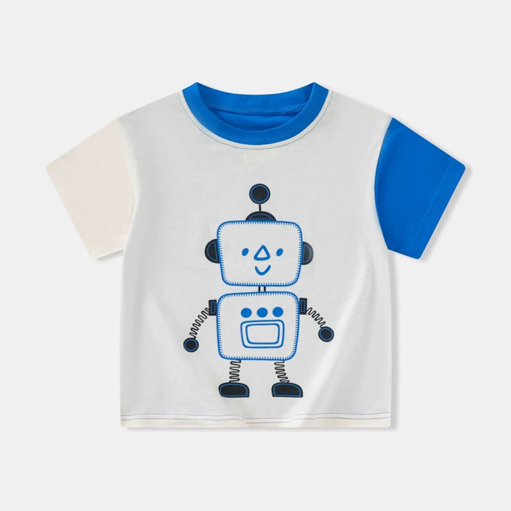 純棉短袖上衣-酷玩機器人-撞色藍