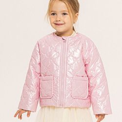 韓國 OZKIZ - 粉嫩珠光蝴蝶結絎縫搖粒絨填充外套