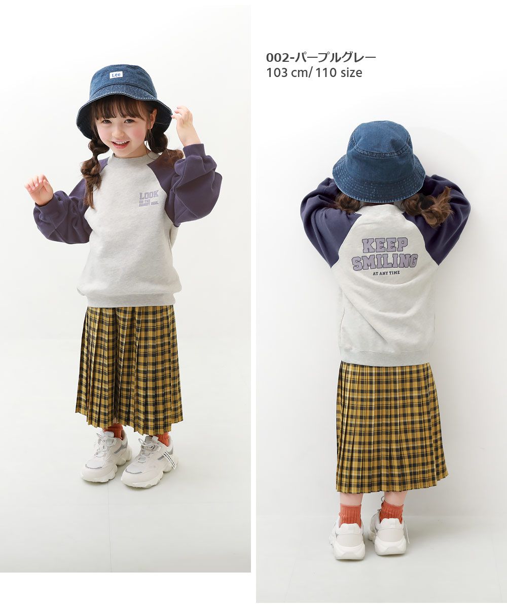 日本 devirock - 背後微笑標語撞色袖大學T-淺藍